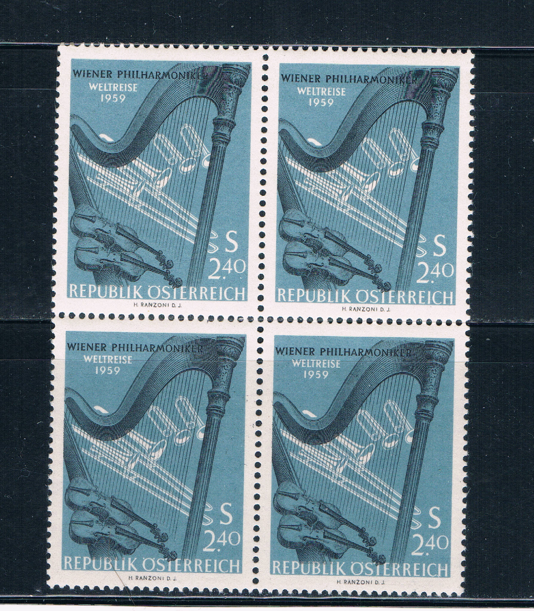 Buy Austria 649 Unused blk 4 Orchestral Instruments 1959 CV 2.00 (A0250)