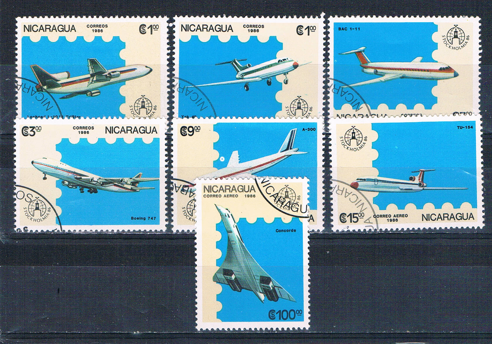 Buy Nicaragua 1553-59 Used set Airplanes 1986 CV 2.60 (HV0163)+