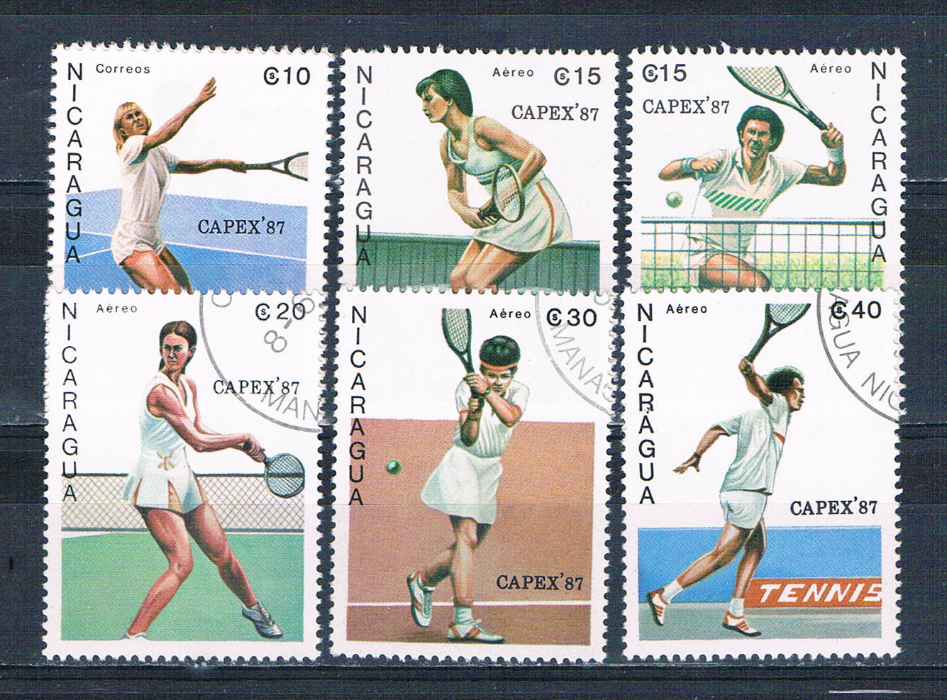 Buy Nicaragua 1624-30 Used set Tennis Players 1987 CV 1.95 (MV0205)+