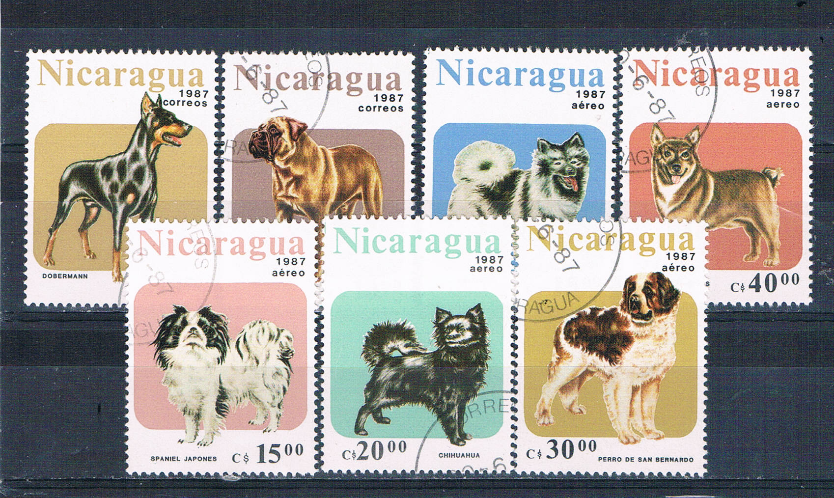 Buy Nicaragua 1632-38 Used set Dogs 1987 CV 1.95 (MV0121)