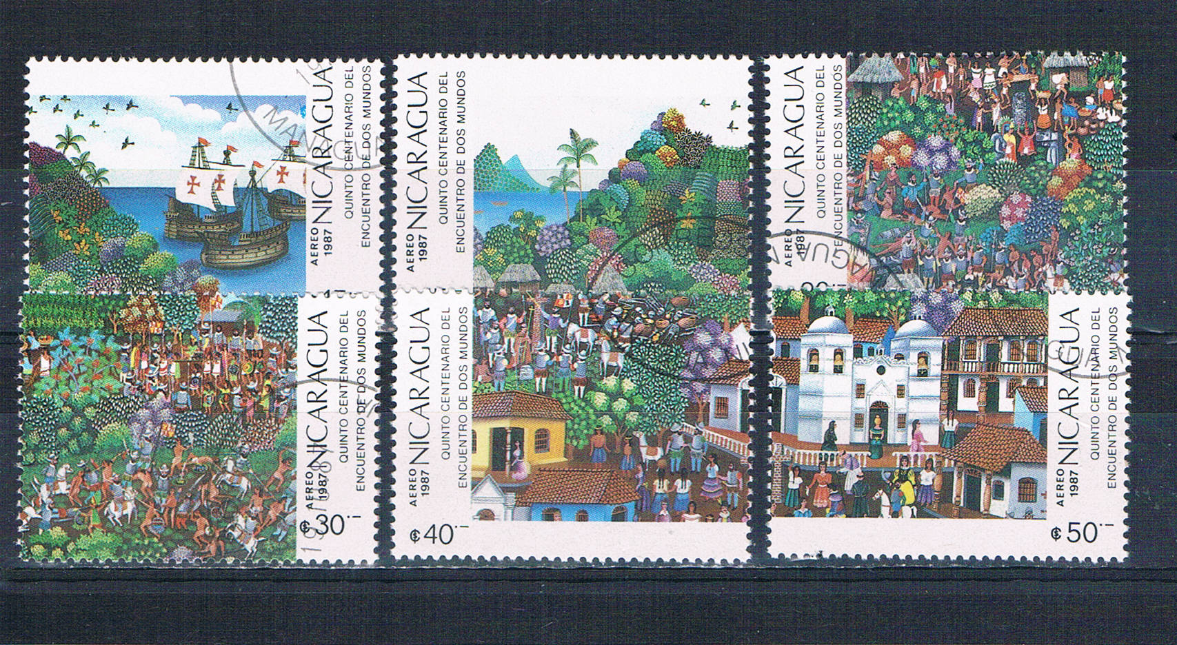 Buy Nicaragua C1155-60 Used set Discovery of America 1987 CV 1.95 (N0715)+