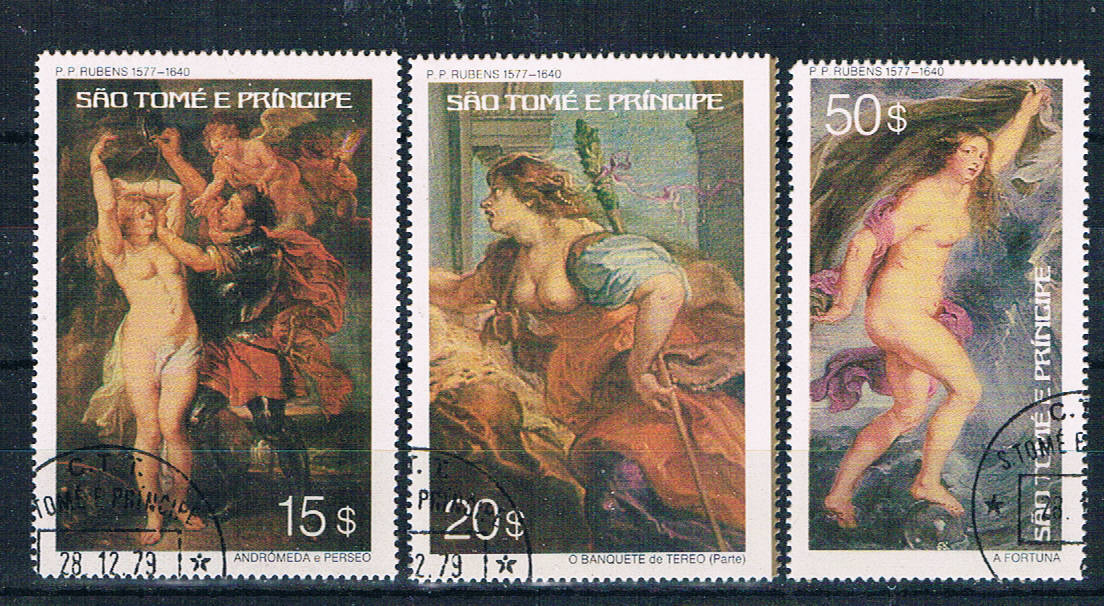 Buy St Thomas & Prince Is 444-46 Used Paintings Ruben Nudes 1979 CV 8.85 (S1203)+