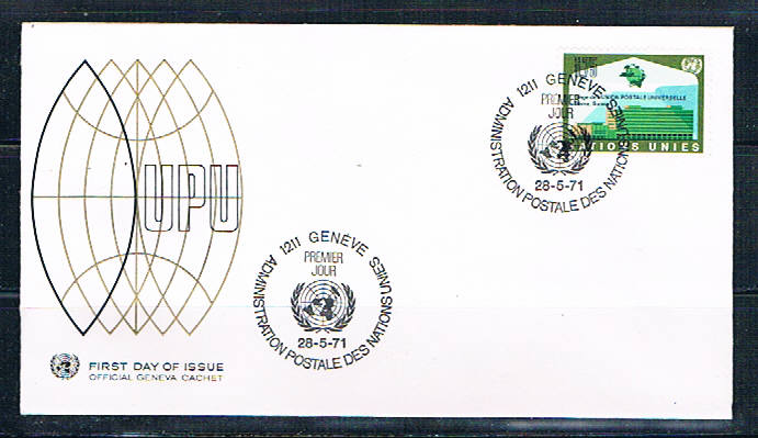 Buy UN 18 FDC Single Genevea UPU HQ 1971 (UNCV0348)+
