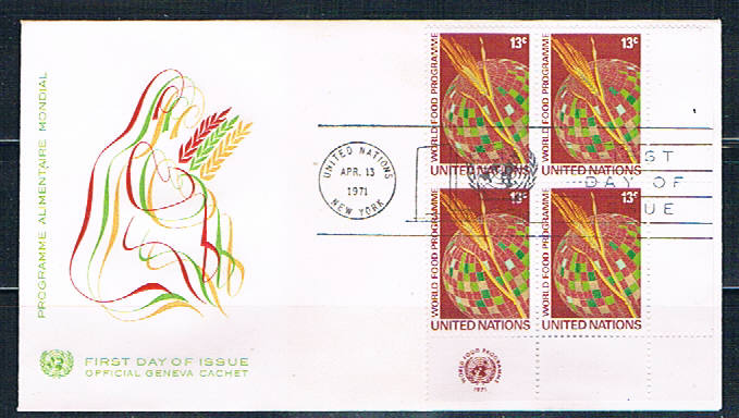 Buy UN 218 FDC Blk 4 NY Wheat Geneva Cachet 1971 (UNCV0358)+